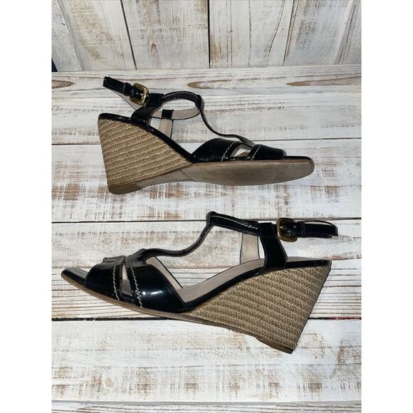 Prada Black Patent Leather Strappy Wedge Sandals Women's Shoe Size 40 3.5 Heel - Picture 2 of 5